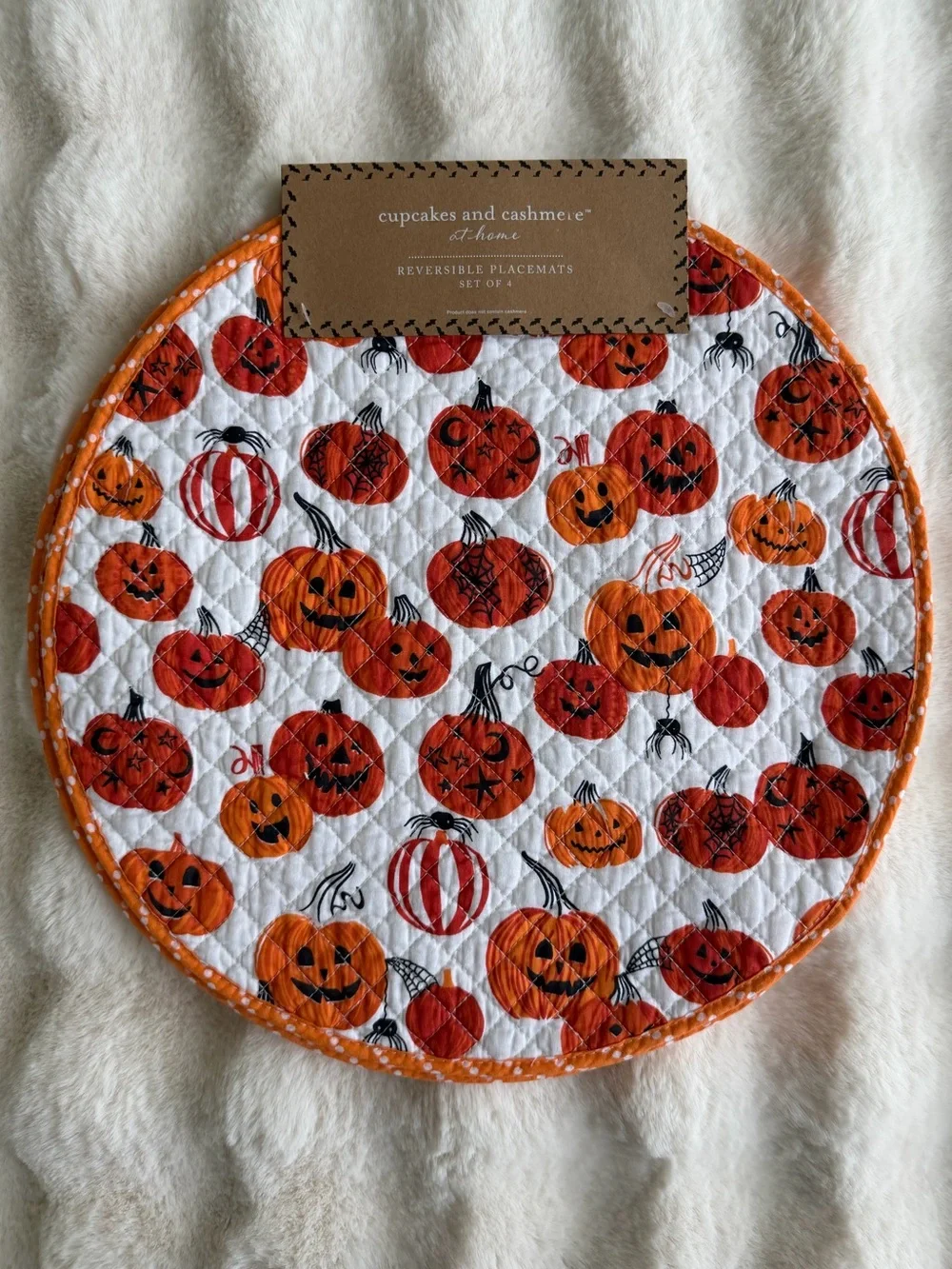 🆕 Cupcakes and Cashmere | Reversible Halloween Round Placemats - Set of 4.